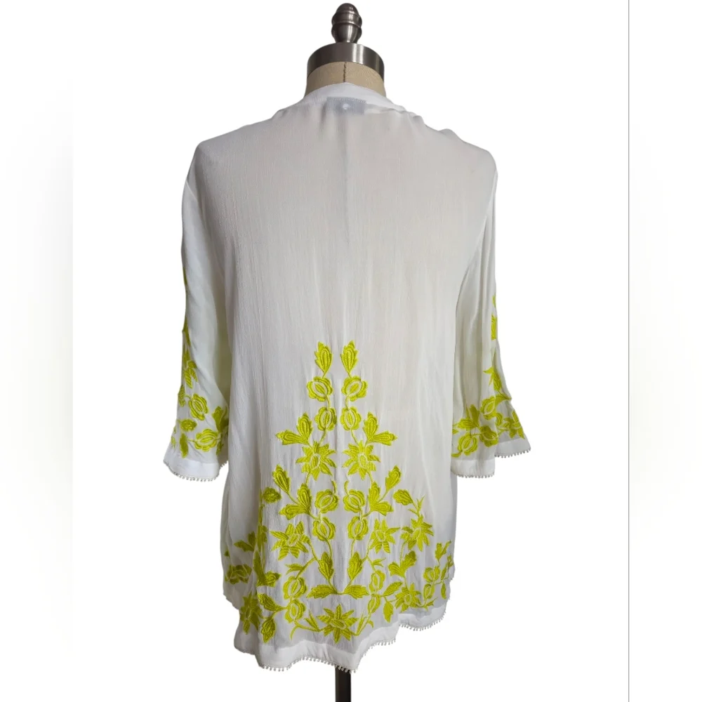 TOPSHOP Lime Green Floral Embroidered Sheer Kimono | SZ 4 / S-M